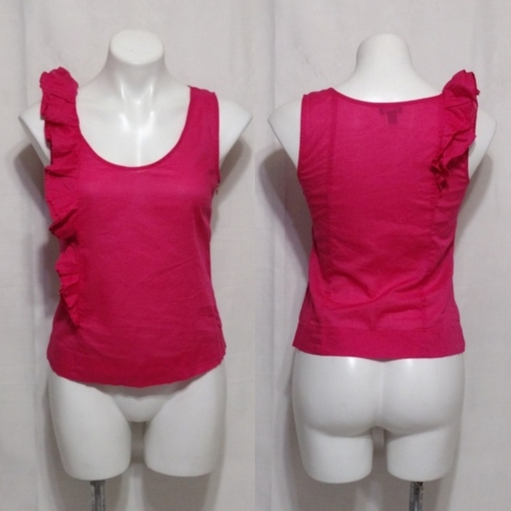 FEI Anthropologie Ruffle Trim Pink Tank Top Sleek Feminine Summer Top Size 0